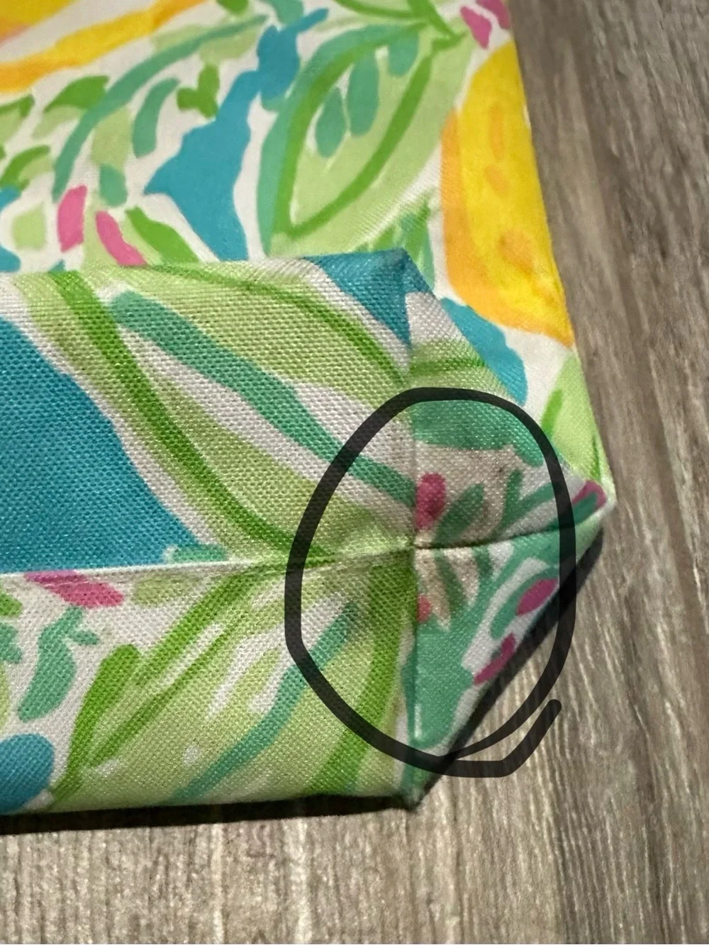 Lilly Pulitzer Turquoise Lemon Print Canvas Tote with Pink Straps